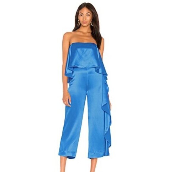 Mestiza Jacqueline Cropped Ruffle Jumpsuit in Sapphire